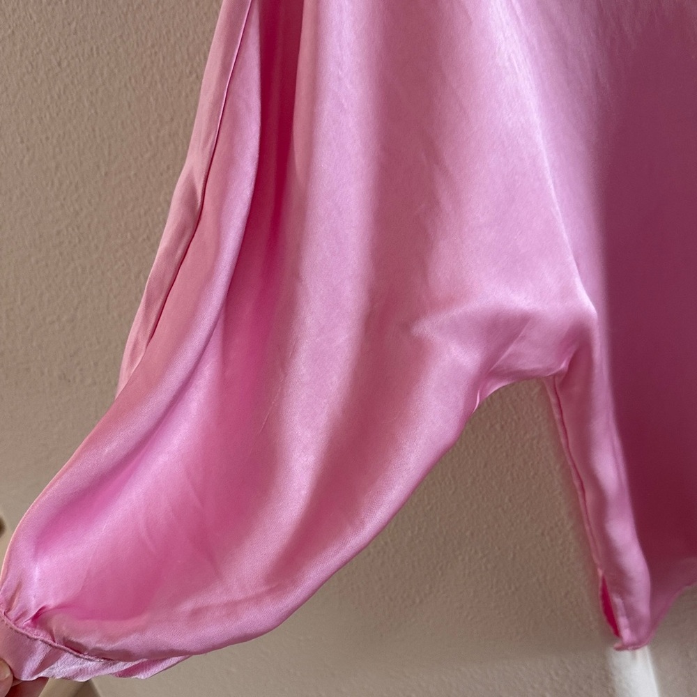 Zara Pink Satin Button Down Shirt - Picture 5 of 7